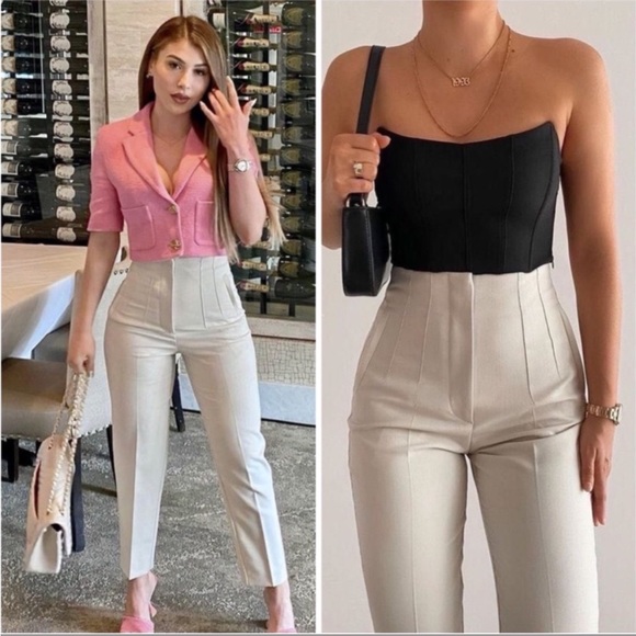 Zara Cream High-Waisted Trousers - Picture 1 of 14